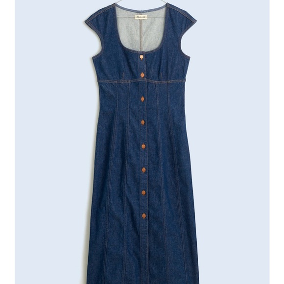 Denim Square-Neck Midi Dress in Benton Wash - Picture 2 of 2